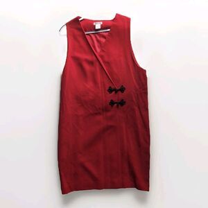 Vintage TALBOTS Faux Wrap Sleeveless Red W/ Black Bows V-neck Midi Holiday Dress